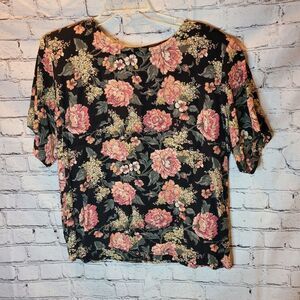 Toffs, Black Floral‎ Short Sleeve Blouse, Size 16